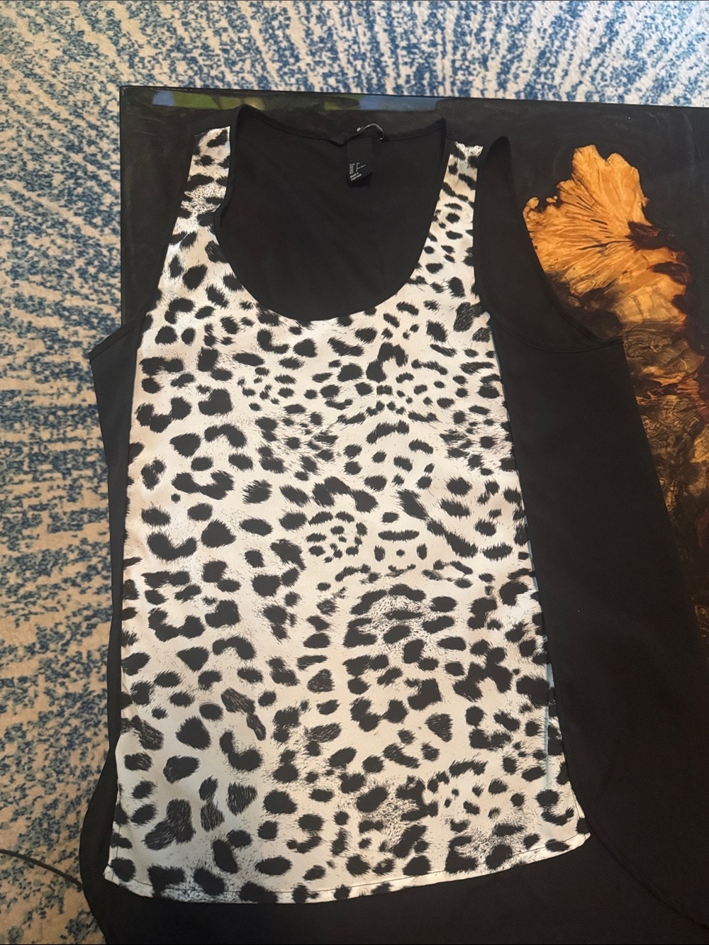 H&M Black Tank with White and Black Leopard Front Panel
